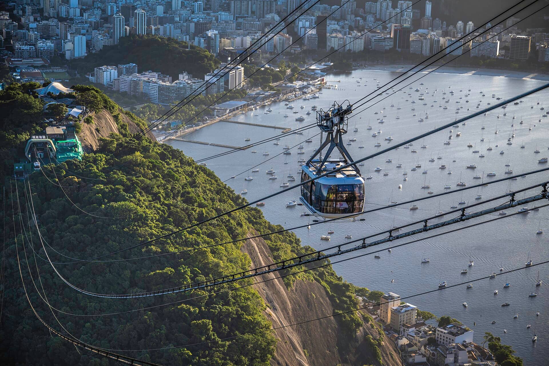 Cable cars above Guanabara Bay in Rio de Janeiro